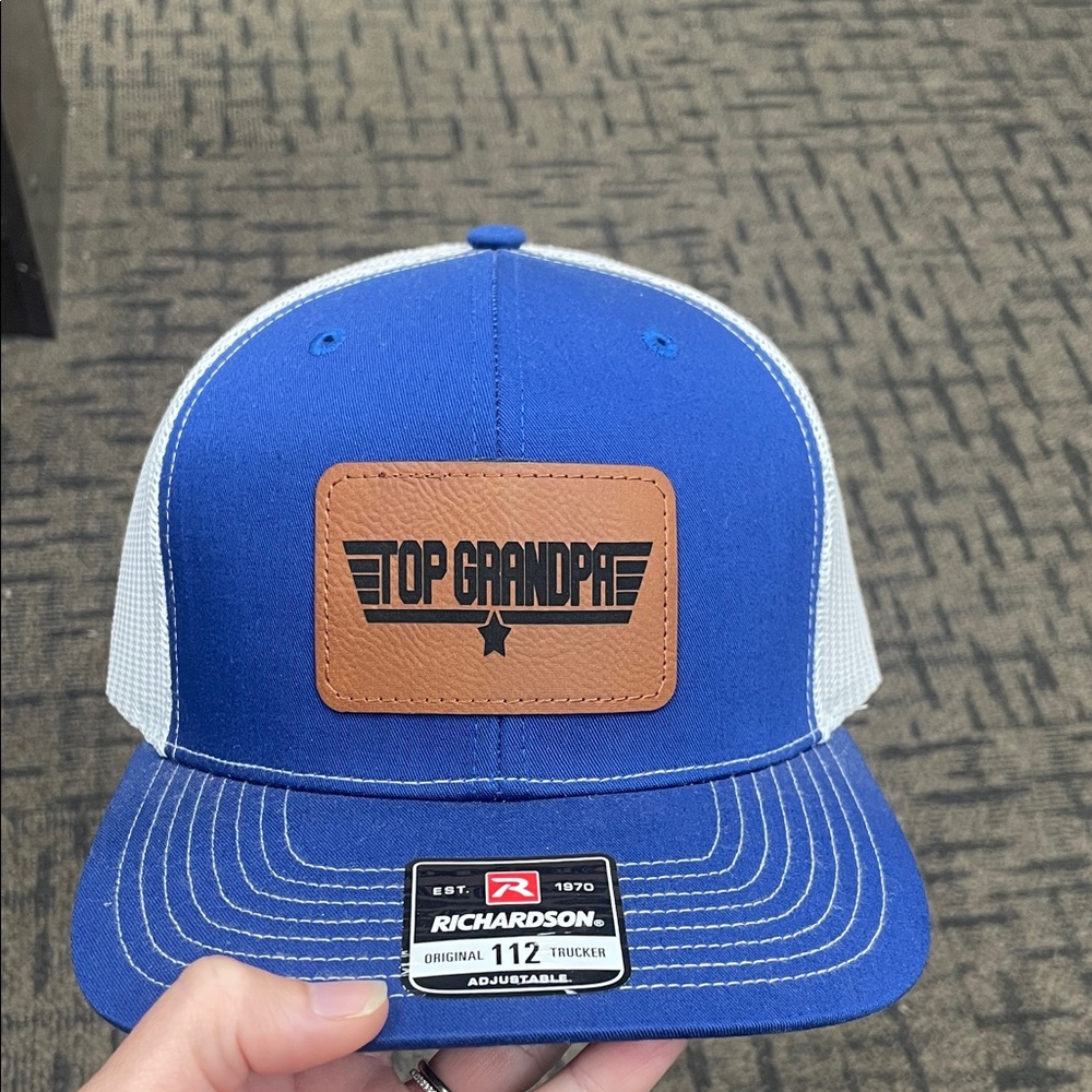 BRAND NEW! Richardson 112- Blue and White Trucker Hat with Patch